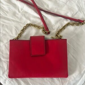 Elegant Red and Brass Chain Strap Bag